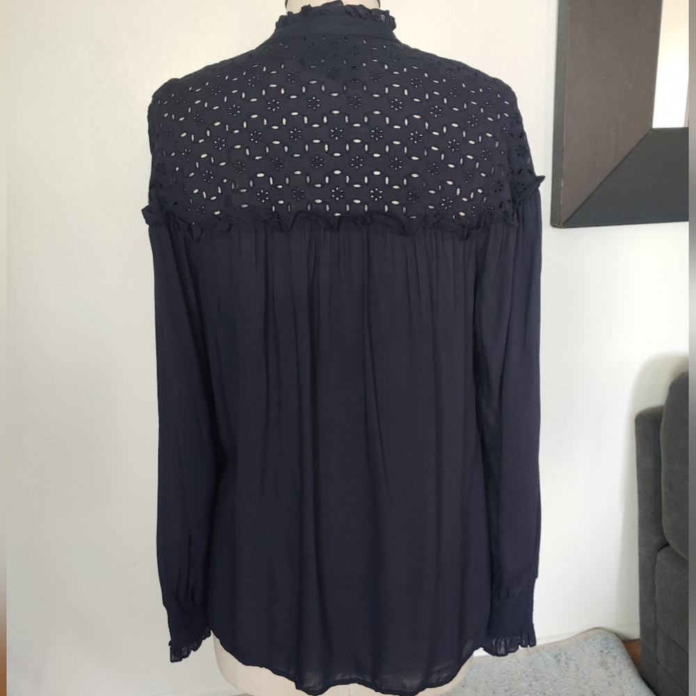 Johnny Was Eyelet Embroidered Ruffles Peasant L/S Button-Down - Picture 3 of 9